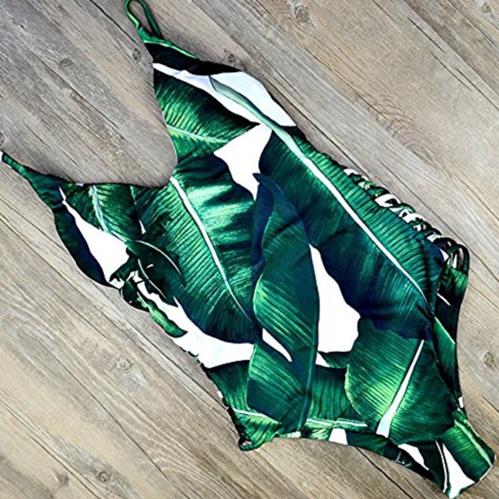 ♡ NWT One Piece Palm Printed Monokini Swimsuit ♡ - Picture 4 of 8